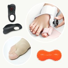 Sada Hallux Valgus – ortéza, bandáž s gelovým chráničem, trenažér, vložky a masážní míček