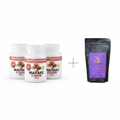 Výhodné balení Maitake 50% (3X Maitake 50% 120 kapslí + Houbová káva "Tanec Rovnováhy" ZDARMA)
