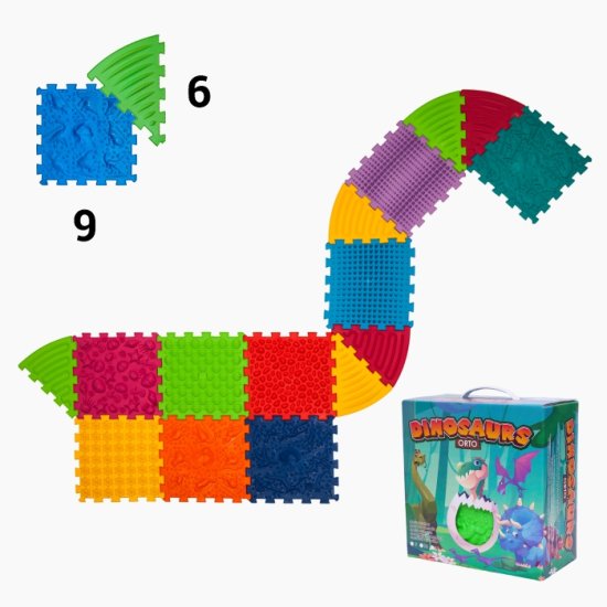 Masážní podložka Puzzle Dinosauři 9 prvků + 6 trojúhelníků - Počet prvků: 16