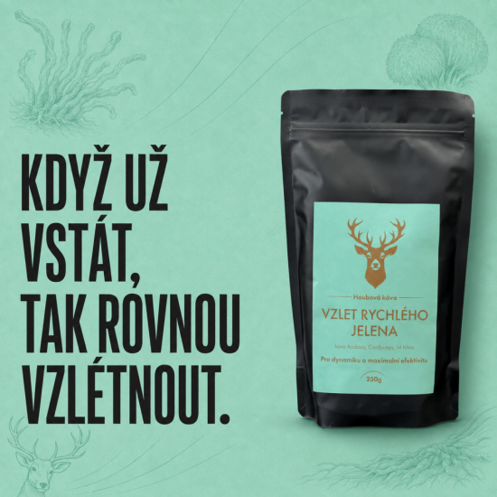 Houbová káva "Vzlet Rychlého Jelena" (káva Arabica,  Cordyceps, Lví hříva) 250g