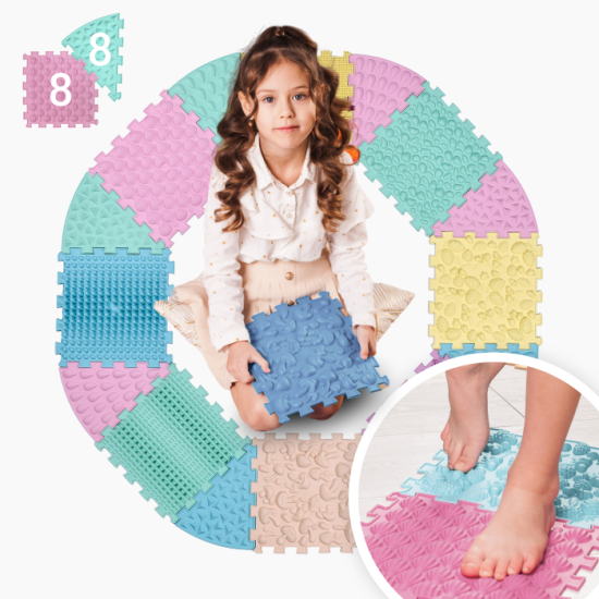 Masážní podložka Mix Puzzle 8 dílů + 8 sektorů pastel