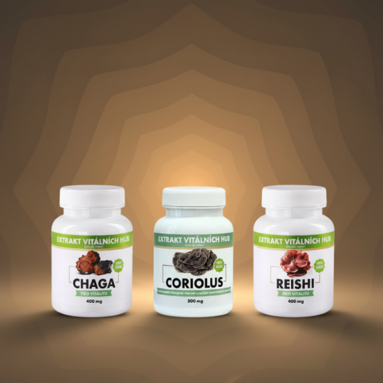 Vitalita, obranyschopnost a vnitřní síla - Coriolus + Chaga + Reishi 2+1 ZDARMA