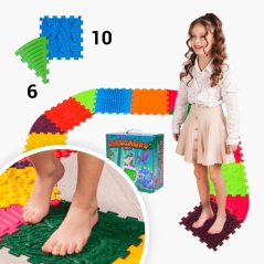 Masážní podložka Puzzle Dinosauři 10 prvků + 6 trojúhelníků