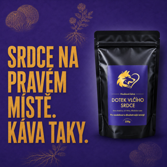 Houbová káva "Dotek Vlčího Srdce" (káva Arabica, Lví hříva, Rhodiola rosea) 250 g