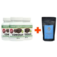 Výhodné balení Coriolus 50% (3X Coriolus 50% 120 kapslí + Houbová káva "Elixír Hromového Vlka" ZDARMA)
