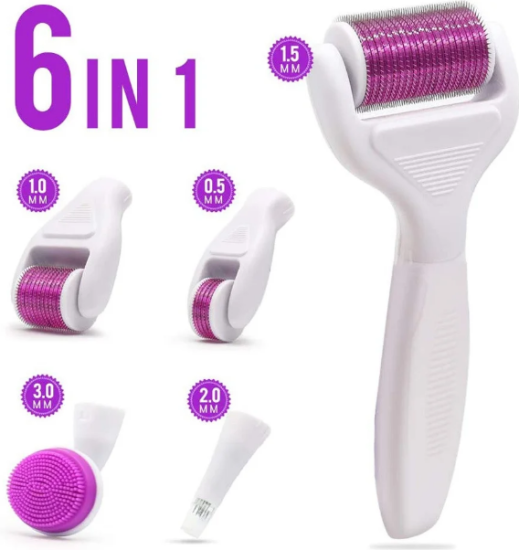 Derma roller pro mikrojehličkování 6 v 1 na obličej a tělo
