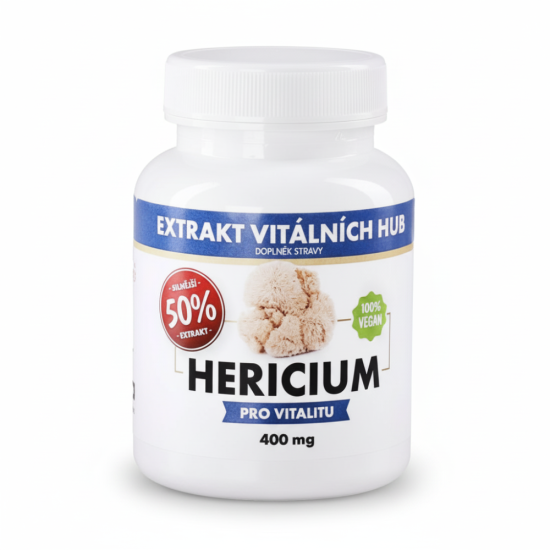 Hericium 50%, Lví hříva min.50% polysacharidů a 20% Beta glukanů