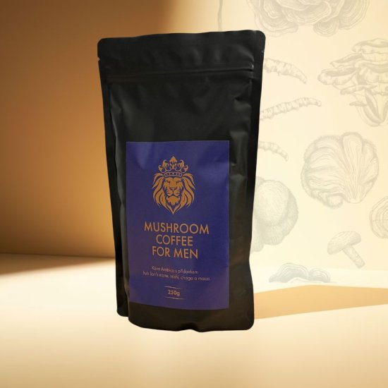 Houbová káva pro muže (káva Arabica, lví hříva, reishi, chaga, maca) 250 g