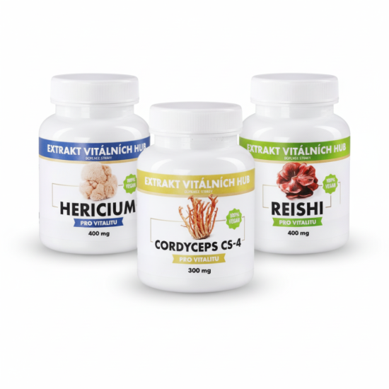 Mozek, nervy a duševní rovnováha - Hericium + Reishi + Cordyceps 2+1 ZDARMA