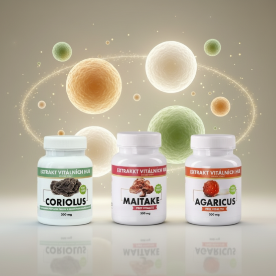 Buněčná ochrana a podpora přirozené imunity - Agaricus + Maitake + Coriolus 2+1 ZDARMA