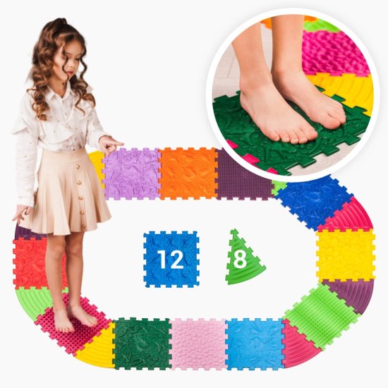 Masážní podložka Puzzle Dinosauři 12 prvků + 8 trojúhelníků - Počet prvků: 8