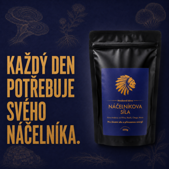 Houbová káva "Náčelníkova Síla" (káva Arabica, lví hříva, reishi, chaga, maca) 250 g
