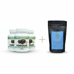 Výhodné balení Coriolus (3X Coriolus 120 kapslí + Houbová káva "Elixír Hromového Vlka" ZDARMA)
