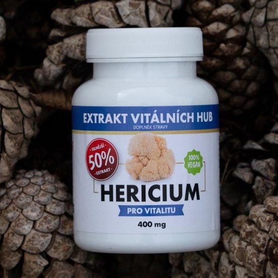 Hericium 50%, Lví hříva min.50% polysacharidů a 20% Beta glukanů