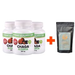 Výhodné balení Chaga 50% (3X Chaga 50% 120 kapslí + Houbová káva "Moudrost Tichých Hor" ZDARMA)