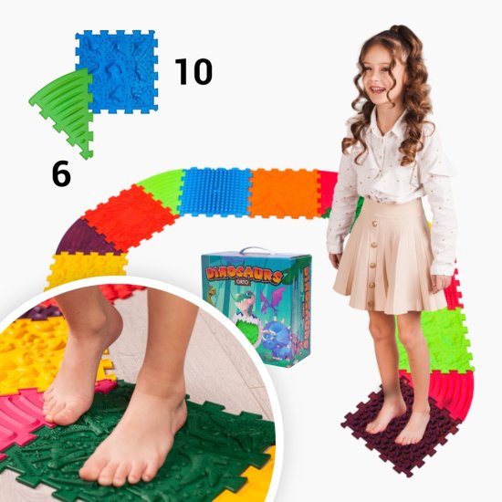 Masážní podložka Puzzle Dinosauři 10 prvků + 6 trojúhelníků - Počet prvků: 10