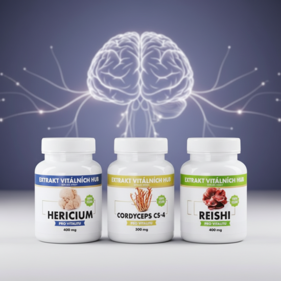 Mozek, nervy a duševní rovnováha - Hericium + Reishi + Cordyceps 2+1 ZDARMA