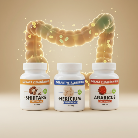 Trávení a zdravá střevní mikroflóra - Agaricus + Hericium + Shiitake 2+1 ZDARMA
