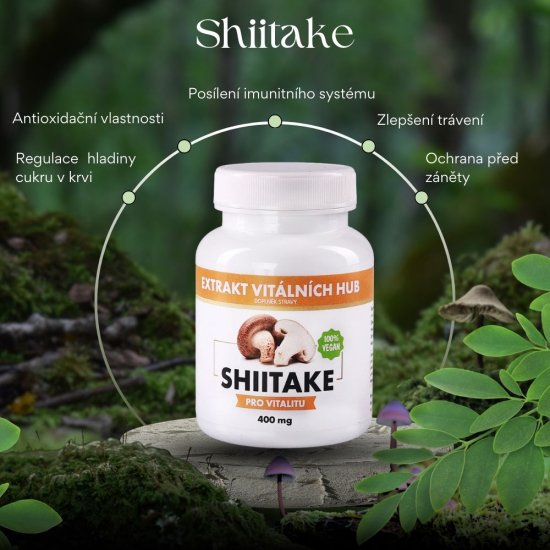Shiitake - Houževnatec jedlý 360 kapslí 2 + 1 ZDARMA