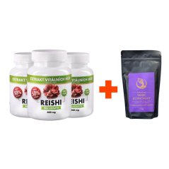 Výhodné balení Reishi 50% (3X Reishi 50% 120 kapslí + Houbová káva "Tanec Rovnováhy" ZDARMA)