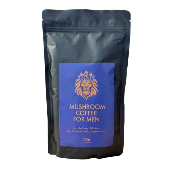 Houbová káva pro muže (káva Arabica, lví hříva, reishi, chaga, maca) 250 g