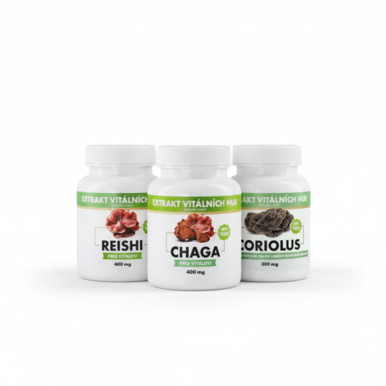 Vitalita, obranyschopnost a vnitřní síla - Coriolus + Chaga + Reishi 2+1 ZDARMA